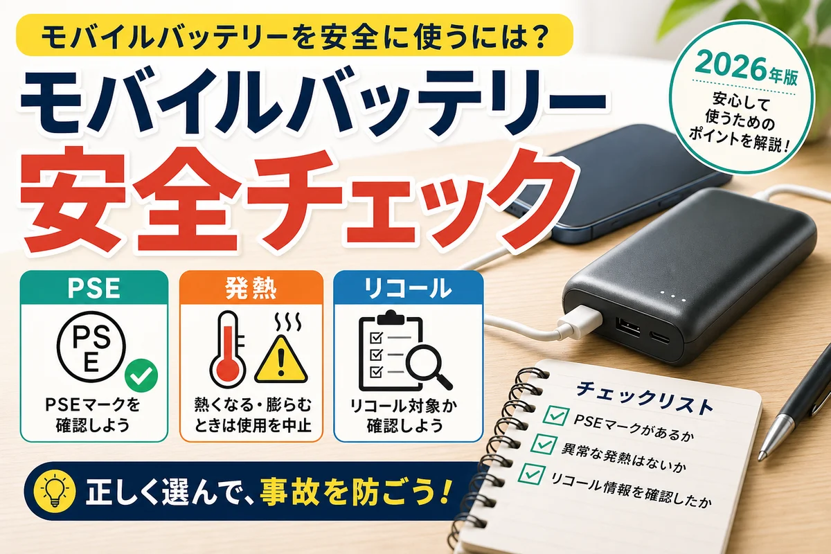 モバイルバッテリーのPSEマーク、発熱、リコール確認を整理する安全チェックのサムネイル